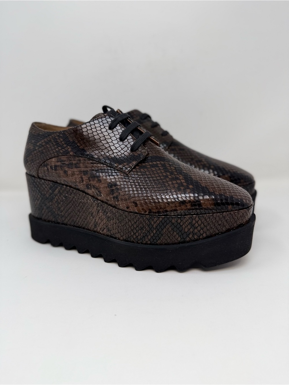 Stella McCartney Elyse Snake Platform Loafers Coffee Sz 7 - Picture 3 of 15
